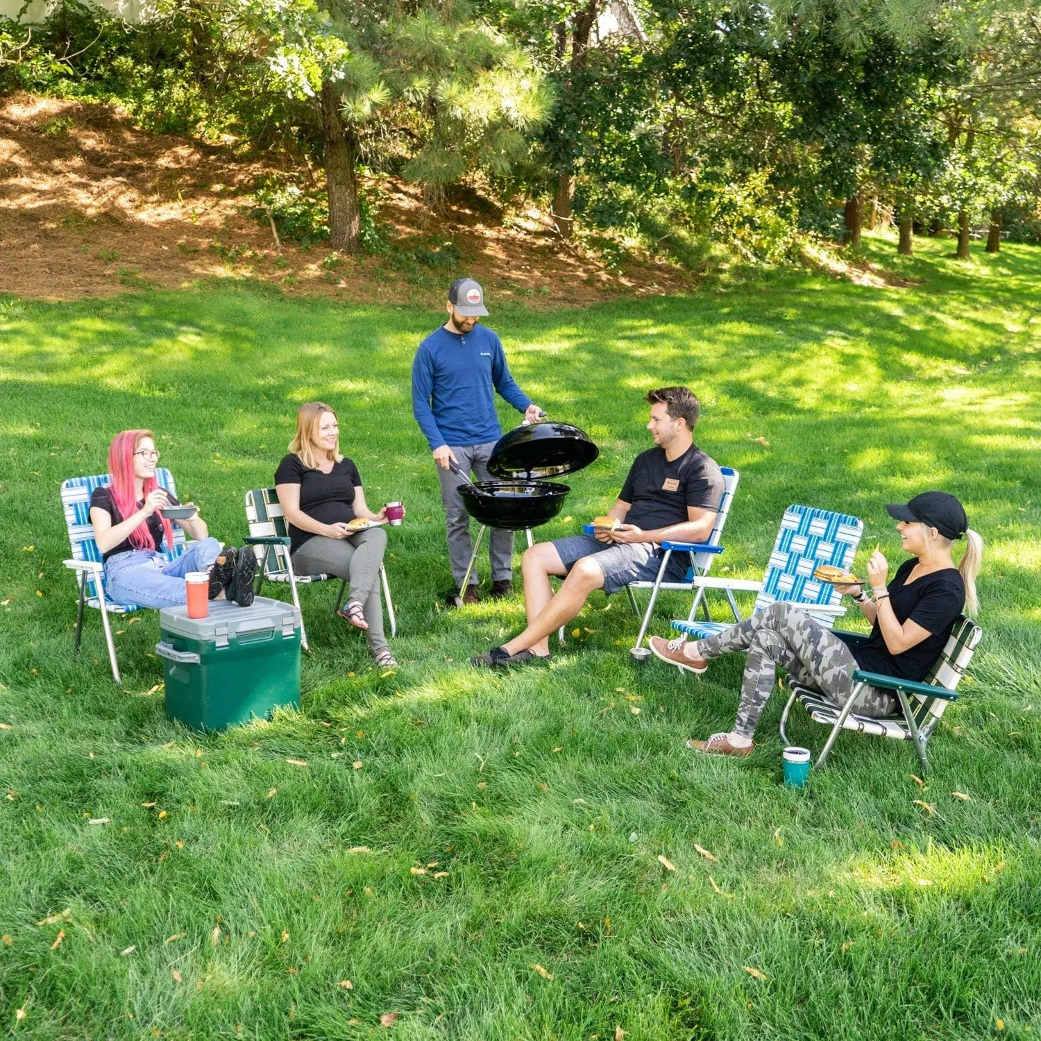 Lawn Chair USA | Folding Aluminum Webbed Chair for Camping, Sports, and Beach | Classic - Black//Gold