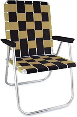 Lawn Chair USA | Folding Aluminum Webbed Chair for Camping, Sports, and Beach | Classic - Black//Gold