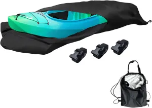 LC LICTOP 420D Kayak Cover Silver Coated Canoe Cover Sunlight Resistant Waterproof All-Weather Marine Grade Polyester Fabric Boat Storage Cover Fit for Up to 18Ft Length, Black