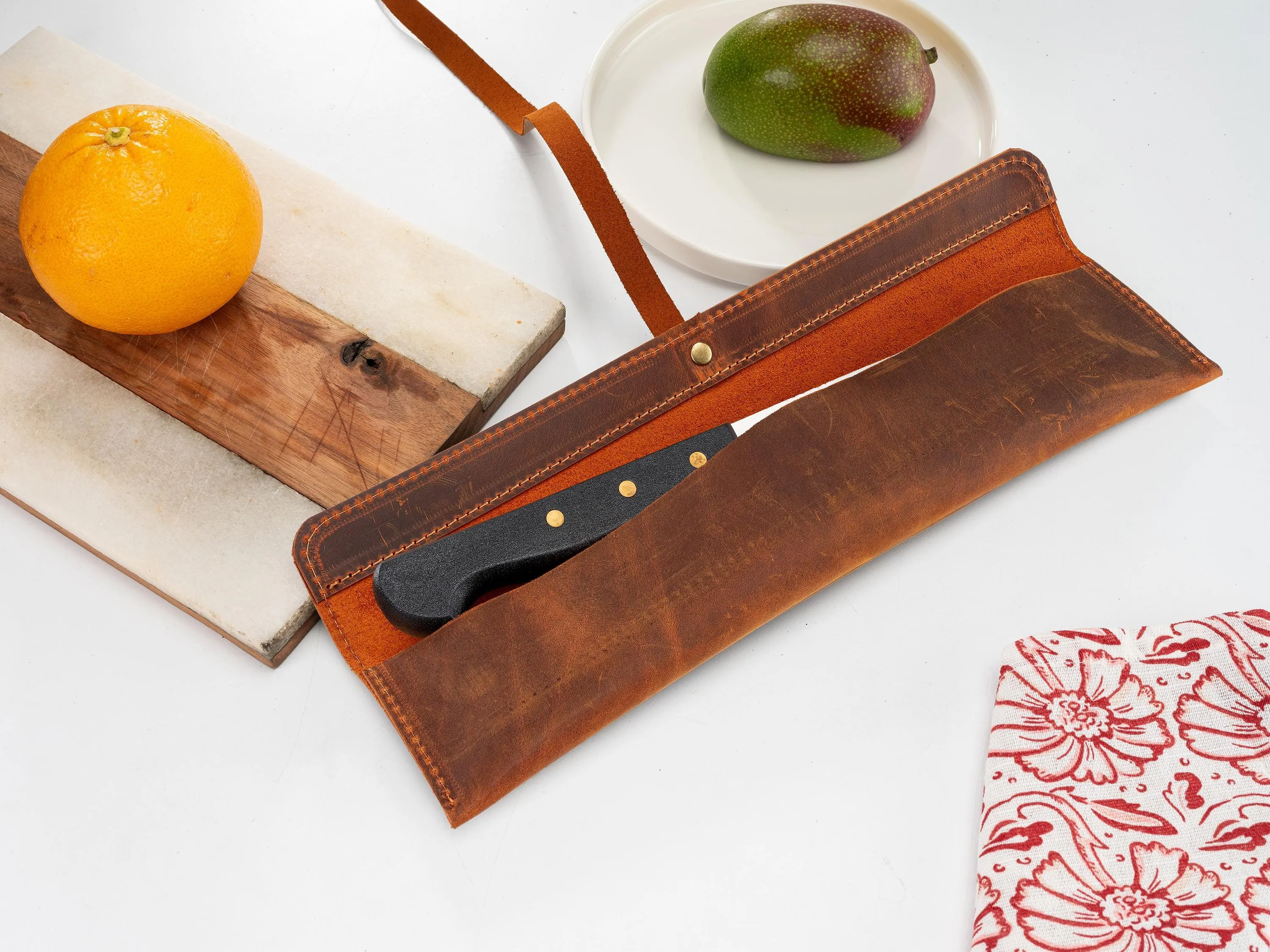 Leather Knife Roll, Handmade Distressed Leather Single Knife Case, Chef Knife Roll, Leather Knife Holder, Chef Knife Case