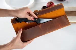 Leather Knife Roll, Handmade Distressed Leather Single Knife Case, Chef Knife Roll, Leather Knife Holder, Chef Knife Case