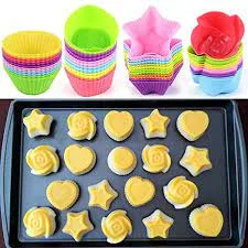 Letgo Shop Silicone Cupcake Liners Reusable Baking Cups Nonstick Easy Clean Pastry Muffin Molds 4 Shapes Round, Stars, Heart, Flowers, 24 Pieces Colorful-WIL-106-B01HPWDWT6