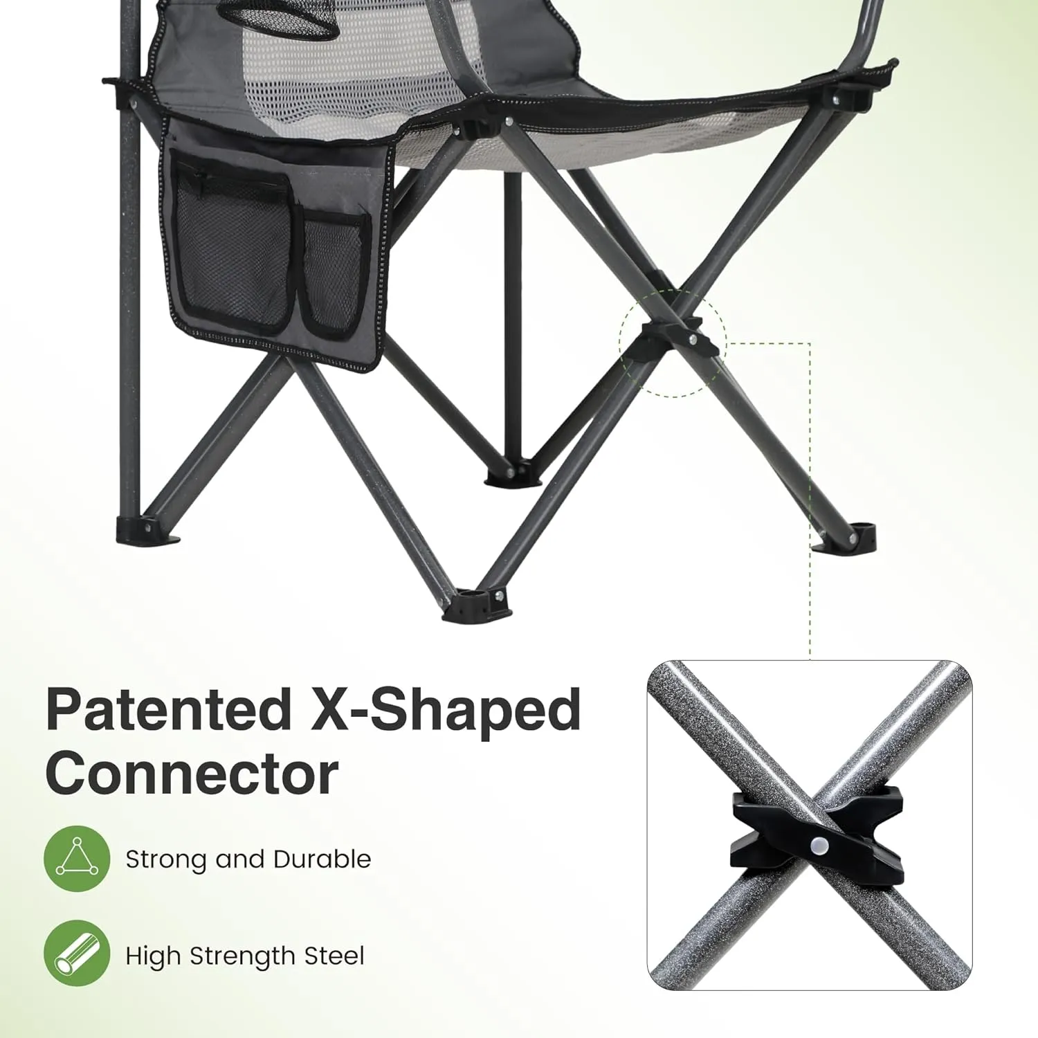 LET'S CAMP 2 Pack Mesh Back Camping Chair Portable Folding Heavy Duty Outdoor Chair Support 330 LBS Durable Large Arm Chair with Cup Holder and Carry Bag for Camp, Fishing, Hiking, Black