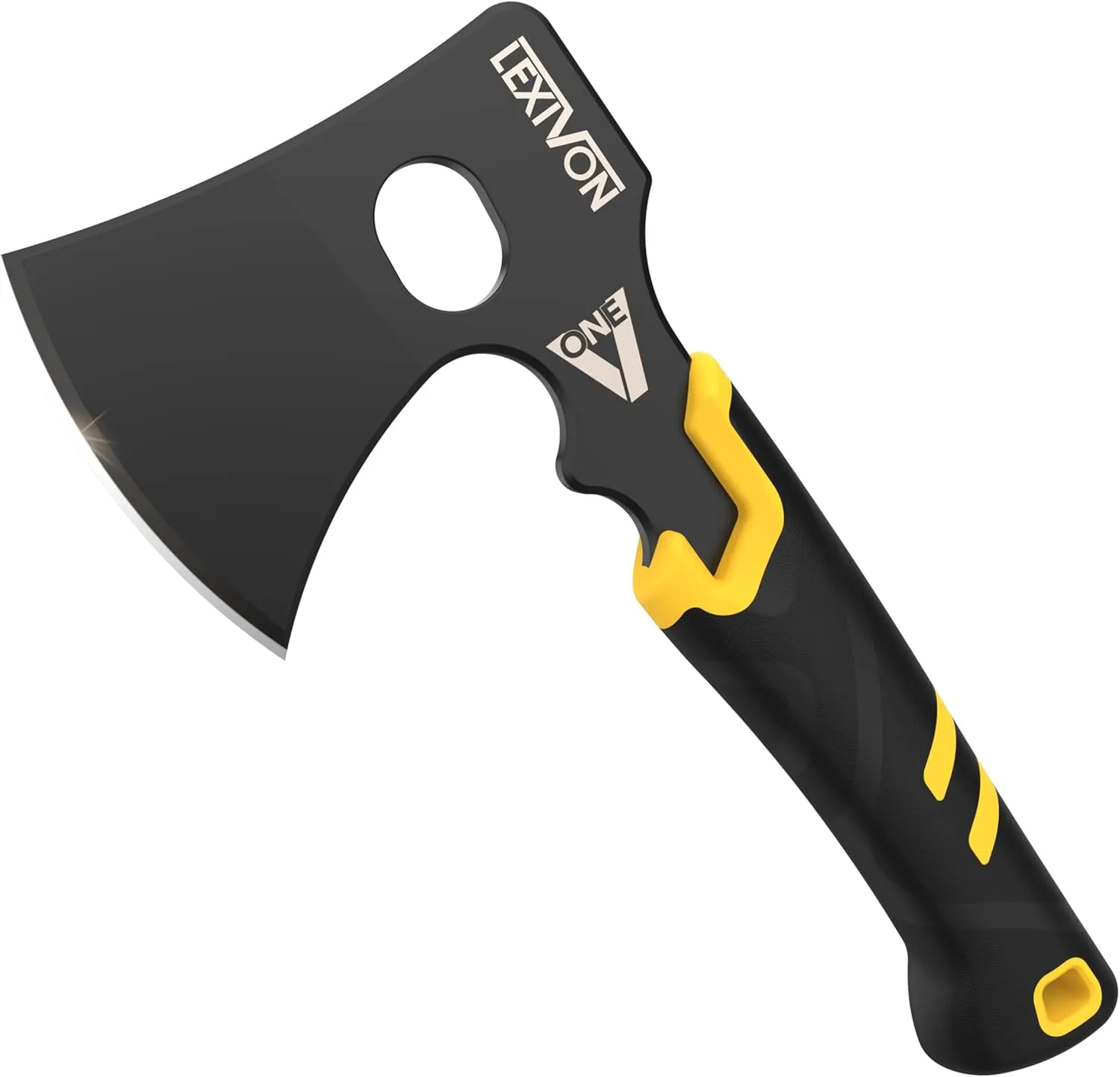 LEXIVON V-ONE Survival Hatchet, 9.5" Full Tang Lightweight Axe | 6mm Stainless Steel Electro-Black Finish Blade, Ergonomic Bi-Material Grip Handle | Protective Slim Sheath Included (LX-VONE-PP)