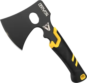 LEXIVON V-ONE Survival Hatchet, 9.5" Full Tang Lightweight Axe | 6mm Stainless Steel Electro-Black Finish Blade, Ergonomic Bi-Material Grip Handle | Protective Slim Sheath Included (LX-VONE-PP)