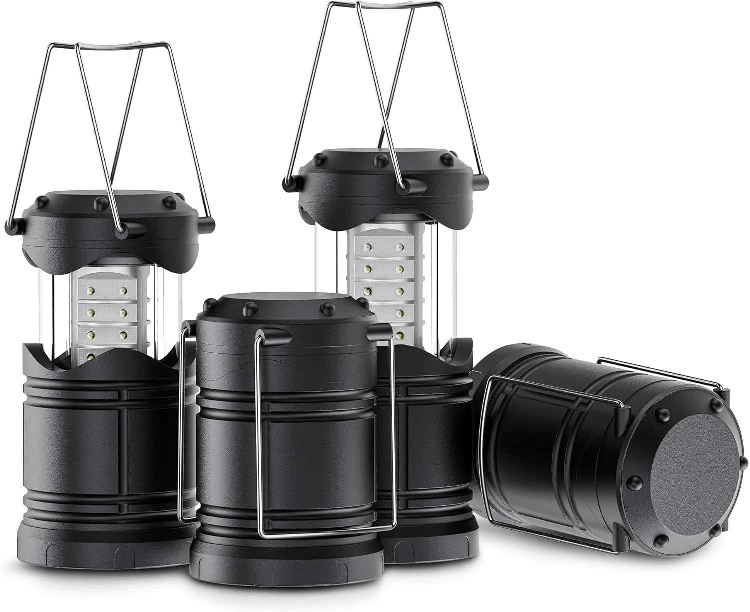 Lichamp 4 Pack LED Camping Lanterns, Battery Powered Camping Lights LED Collapsible Flashlight Portable Emergency Supplies Kit, A4BK