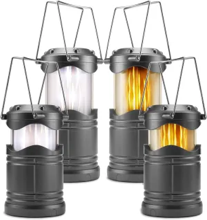 Lichamp 4 Pack LED Camping Lanterns, Collapsible Flameless Candles Tea Lights, Portable Battery Powered Camping Lights Emergency Supplies Kit, Dark Gray