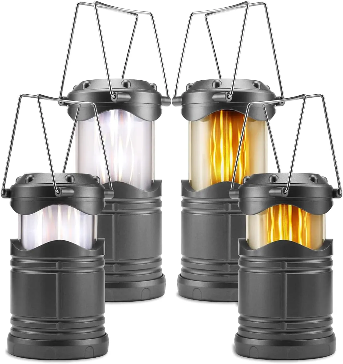 Lichamp 4 Pack LED Camping Lanterns, Collapsible Flameless Candles Tea Lights, Portable Battery Powered Camping Lights Emergency Supplies Kit, Dark Gray