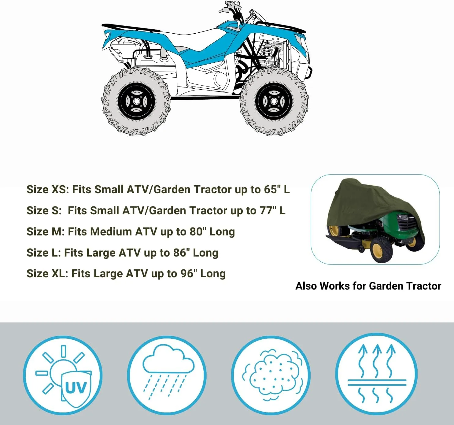 Lightweight ATV Cover, Weatherproof Quad Cover, Water and Wind Resistant Four Wheeler Cover for Polaris Kawasaki Yamaha Suzuki Honda Arctic Cat Can-Am, Camo Color fits up to 86" Long