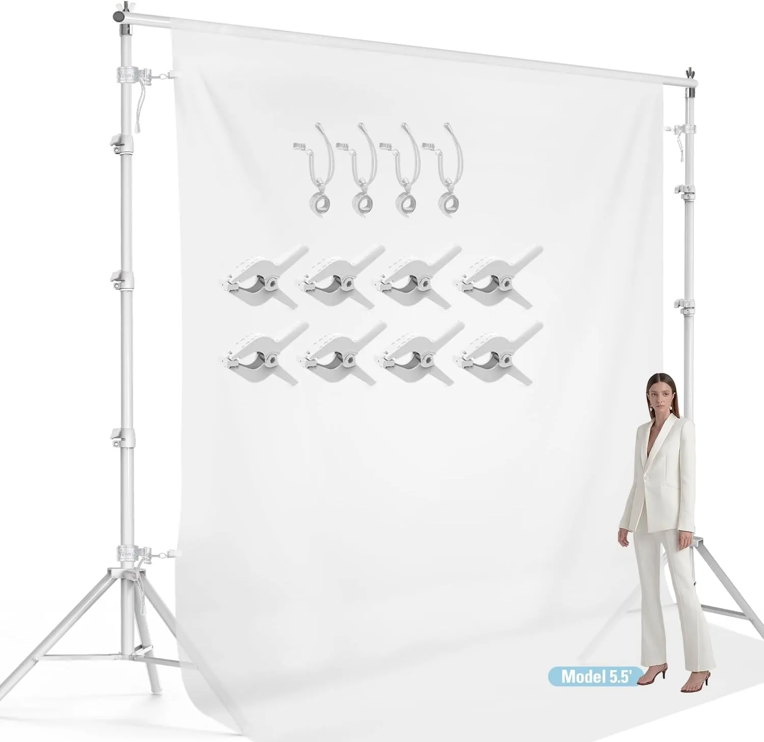 LimoStudio 10 ft. Wide x 10 ft. High (New Generation) White Backdrop Stands, White Matt Surface Metal Body Frame, Enhanced Stability, White Spring Clamp & Stretchy String Clip, Party, Event, AGG2612