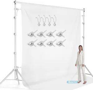 LimoStudio 10 ft. Wide x 10 ft. High (New Generation) White Backdrop Stands, White Matt Surface Metal Body Frame, Enhanced Stability, White Spring Clamp & Stretchy String Clip, Party, Event, AGG2612