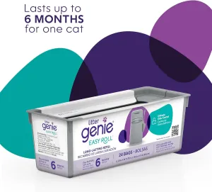 Litter Genie Easy Roll Continuous Refill Bags (2-Pack) | Multi-Layers of Odor-Barrier Technology | Includes 24 Bags