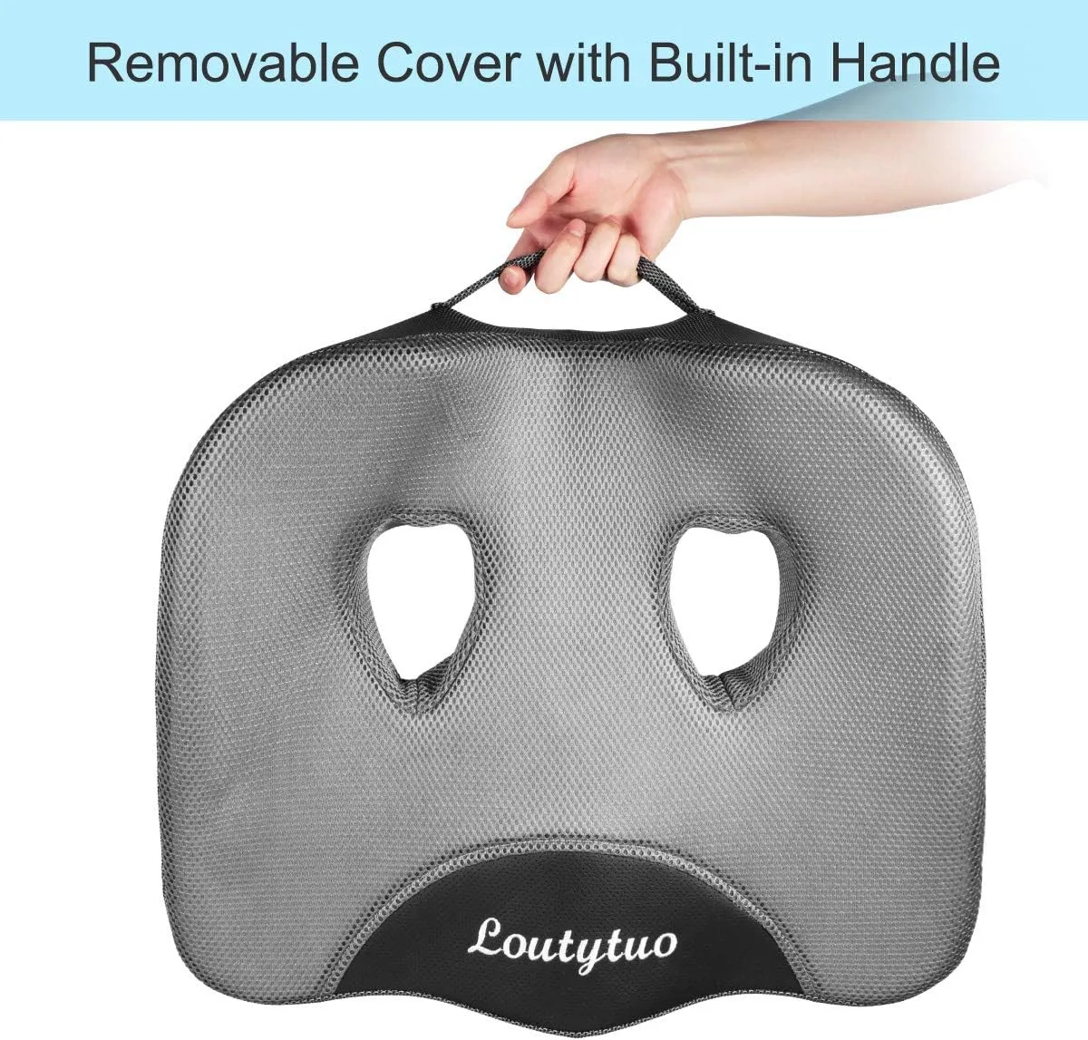 LOUTYTUO Seat Cushion Pillow,100% Memory Foam and Washable Cover,for Office Chair,Car Seat and Wheelchair,Tailbone & Sciatica & Back Pain Relief