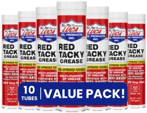 Luca Red and Tacky Grease, 10 Pack 14 Oz Water Resistant Lubricant for Cars, Trucks, Tractors, Industrial, Bundled with PD Safe Bag