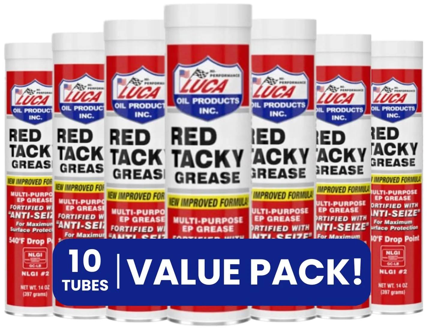 Luca Red and Tacky Grease, 10 Pack 14 Oz Water Resistant Lubricant for Cars, Trucks, Tractors, Industrial, Bundled with PD Safe Bag