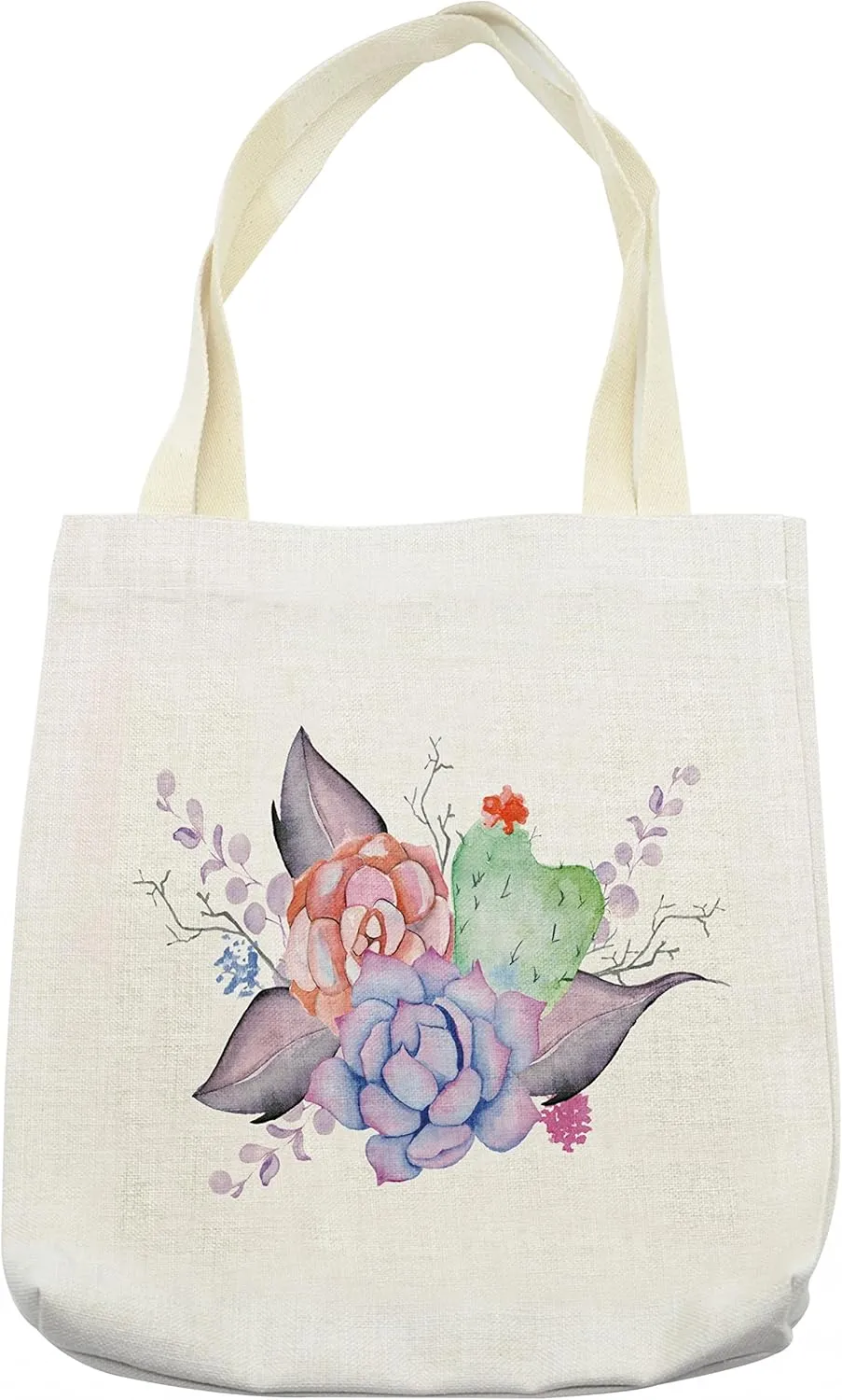 Lunarable Succulent Tote Bag, Boho Style Bouquet Romantic Summer Blossoms Botany Garden Bridal Wedding Theme, Cloth Linen Reusable Bag for Shopping Groceries Books Beach Travel & More, Cream