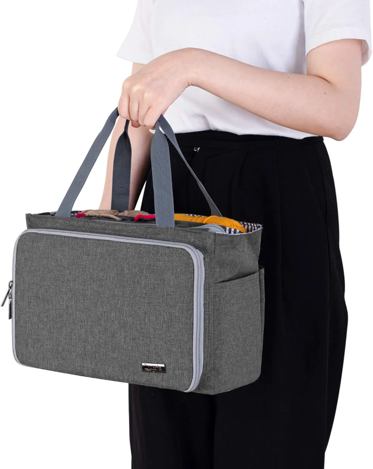 Luxja Crochet Tote Bag, Yarn Storage Bag for Small Unfinished Projects, Crochet Hooks and Other Accessories, Gray