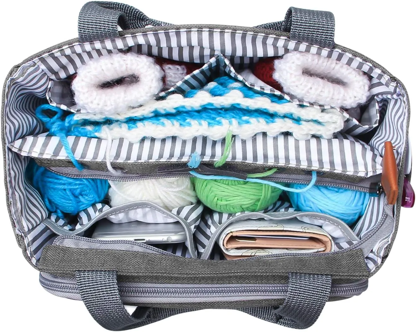 Luxja Crochet Tote Bag, Yarn Storage Bag for Small Unfinished Projects, Crochet Hooks and Other Accessories, Gray