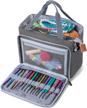 Luxja Crochet Tote Bag, Yarn Storage Bag for Small Unfinished Projects, Crochet Hooks and Other Accessories, Gray