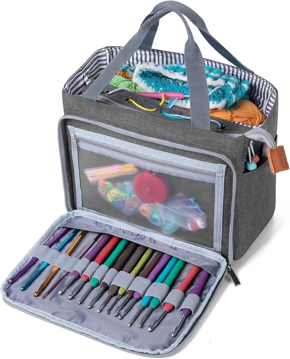 Luxja Crochet Tote Bag, Yarn Storage Bag for Small Unfinished Projects, Crochet Hooks and Other Accessories, Gray