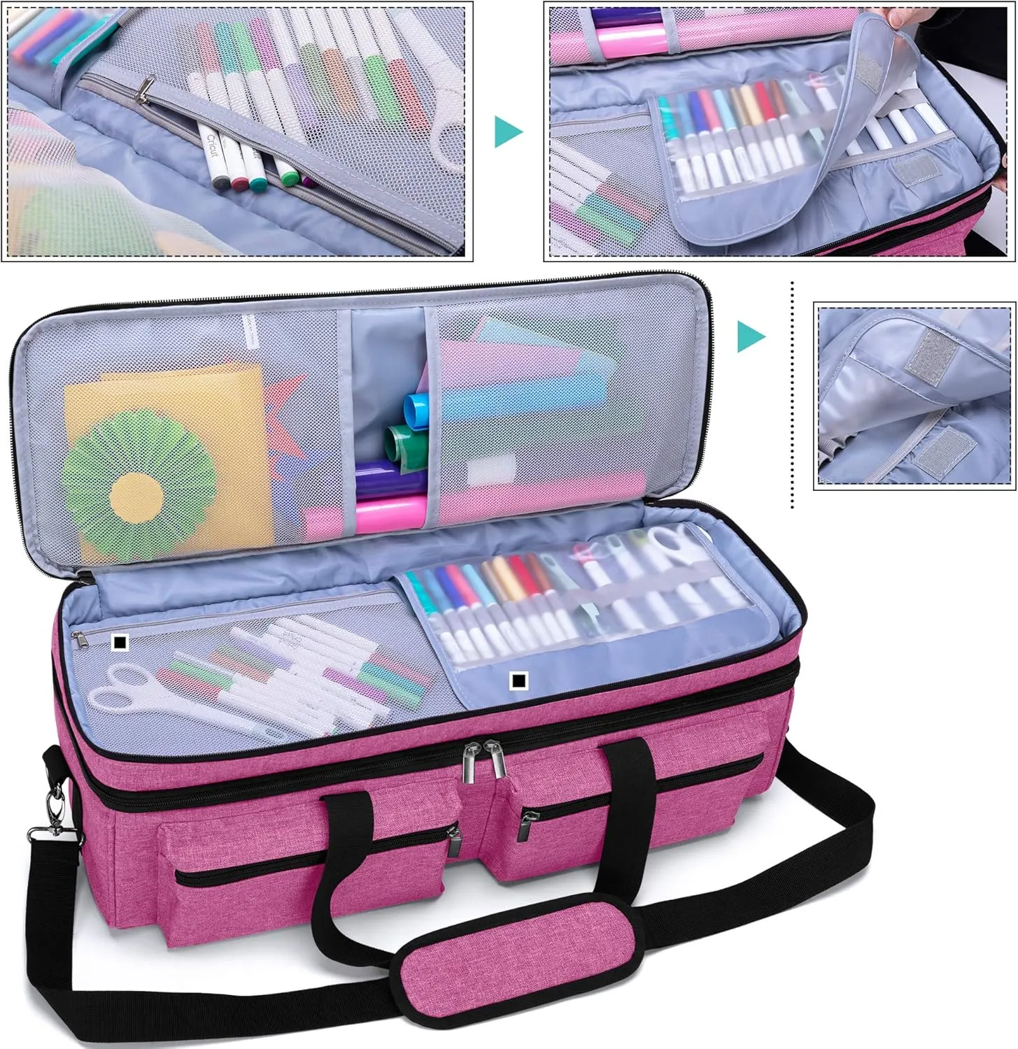 LUXJA Double-Layer Bag Compatible with Cricut Explore Air (Air2) and Maker, Carrying Bag Compatible with Cricut Die-Cut Machine and Supplies (Bag Only, Patent Design), Pink