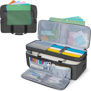 LUXJA Double-Layer Carrying Case with Cutting Mat Pocket for Cricut Maker 4, Maker 3, Explore 4, Explore 3, Explore Air 2, Multiple Storage Bag for Cricut Accessories and Supplies, Black
