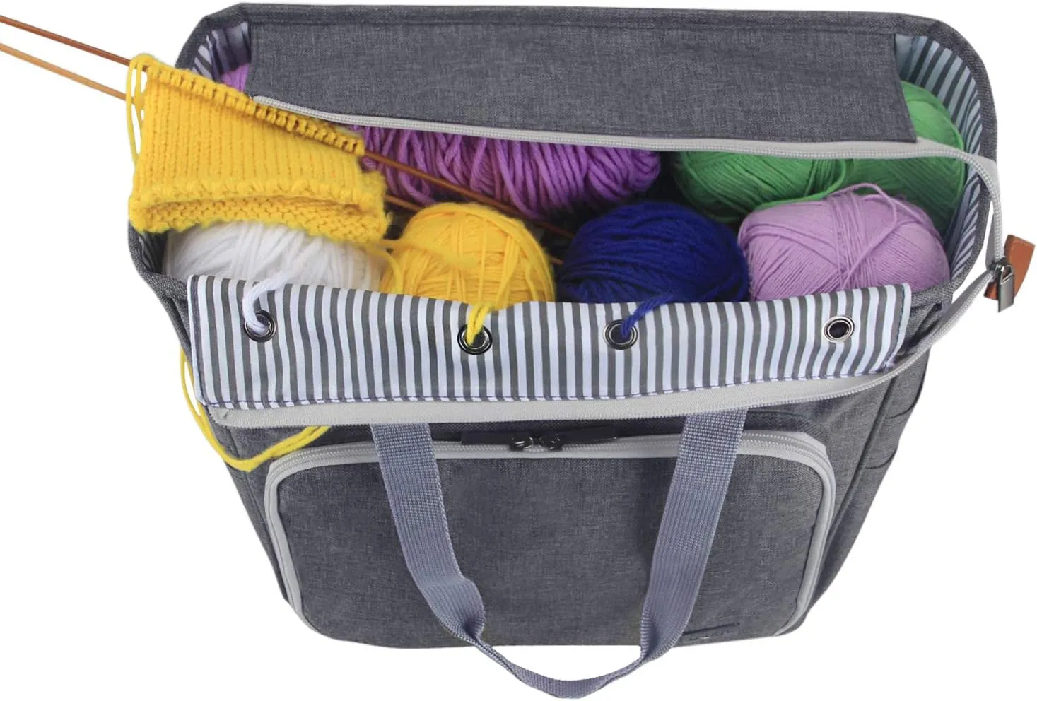 LUXJA Knitting Tote Bag, Yarn Storage Bag for Carrying Projects, Knitting Needles, Crochet Hooks and Other Accessories, Gray