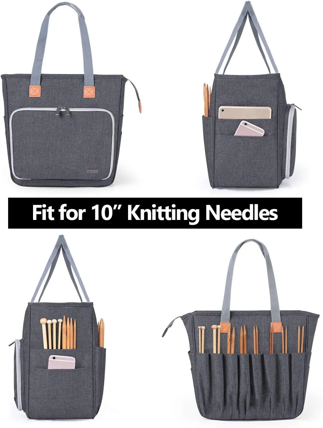 LUXJA Knitting Tote Bag, Yarn Storage Bag for Carrying Projects, Knitting Needles, Crochet Hooks and Other Accessories, Gray
