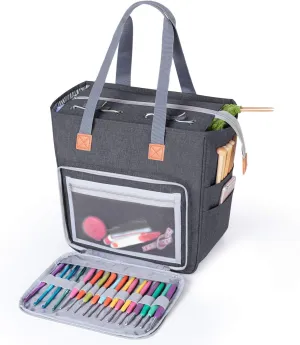 LUXJA Knitting Tote Bag, Yarn Storage Bag for Carrying Projects, Knitting Needles, Crochet Hooks and Other Accessories, Gray
