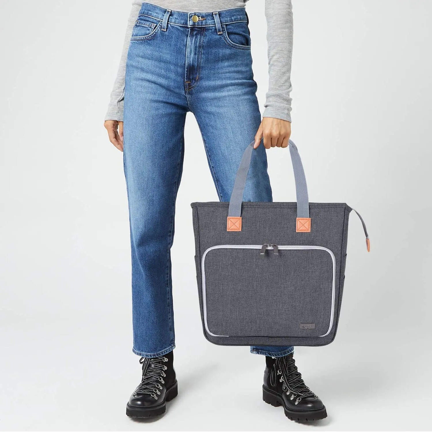 LUXJA Knitting Tote Bag, Yarn Storage Bag for Carrying Projects, Knitting Needles, Crochet Hooks and Other Accessories, Gray