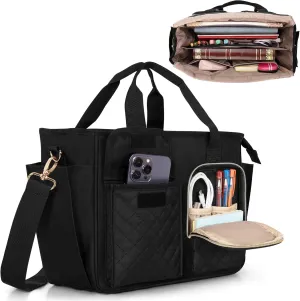 LUXJA Large Bible Bag with Water Bottle Pocket and Shoulder Strap, Bible Tote Bag for Women with Multiple Pockets (Bag Only), Black