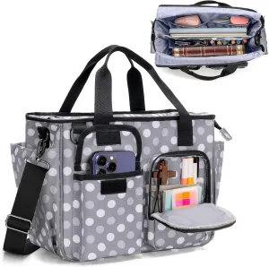 LUXJA Large Bible Bag with Water Bottle Pocket and Shoulder Strap, Bible Tote Bag for Women with Multiple Pockets (Bag Only), Polka Dots