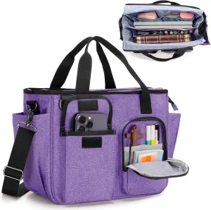 LUXJA Large Bible Bag with Water Bottle Pocket and Shoulder Strap, Bible Tote Bag for Women with Multiple Pockets (Bag Only), Purple
