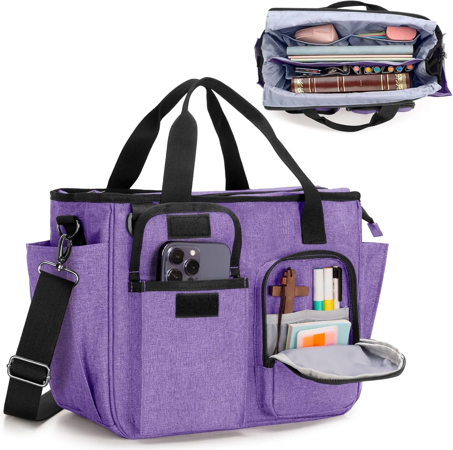 LUXJA Large Bible Bag with Water Bottle Pocket and Shoulder Strap, Bible Tote Bag for Women with Multiple Pockets (Bag Only), Purple