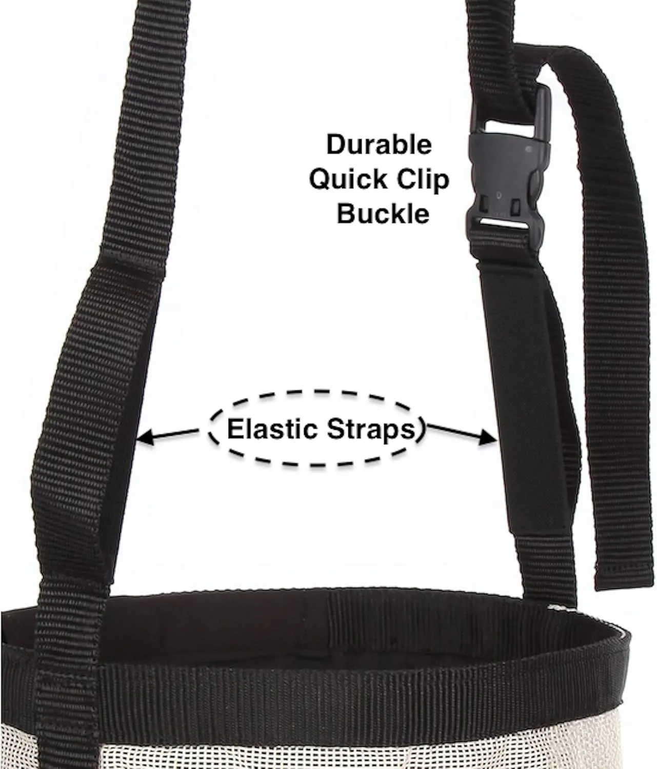 Majestic Ally Horse Feed Bag, Heavy Duty Nylon Mesh Grain Feed Bag, Adjustable Strap with Durable Snap and Elastic Straps, Comfort Neck Pad and Nose Pad- Large (Full, Beige)