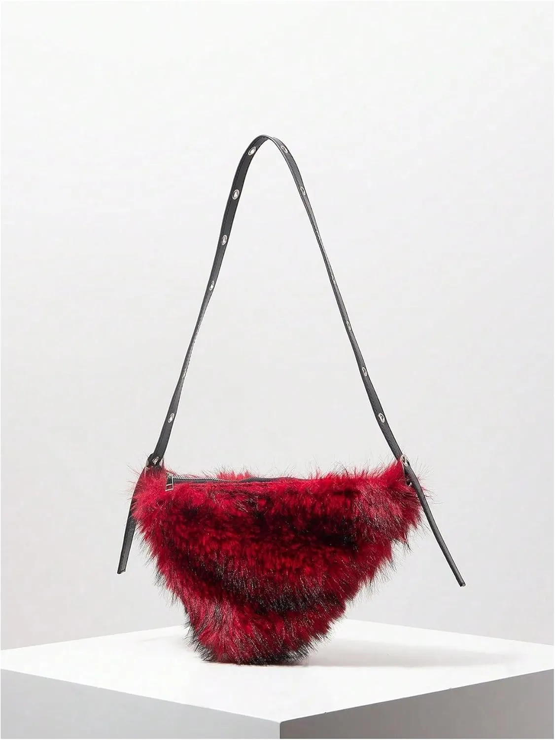 MakeMeChic Women's Faux Fur Top Handle Triangle Shoulder Handbag Teddy Plush Purse Y2K Tote Bag