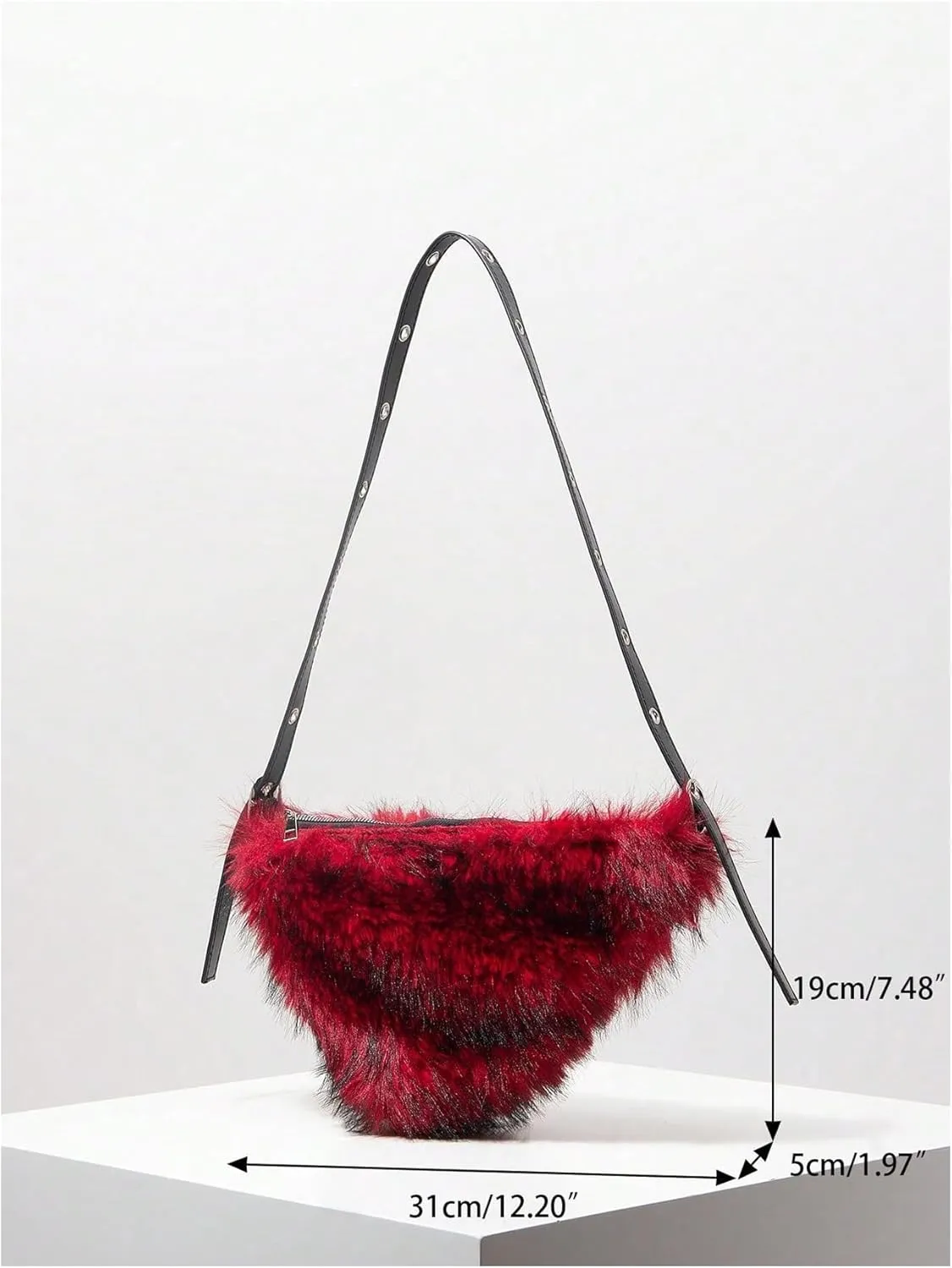 MakeMeChic Women's Faux Fur Top Handle Triangle Shoulder Handbag Teddy Plush Purse Y2K Tote Bag