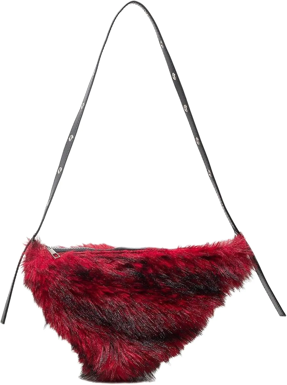 MakeMeChic Women's Faux Fur Top Handle Triangle Shoulder Handbag Teddy Plush Purse Y2K Tote Bag