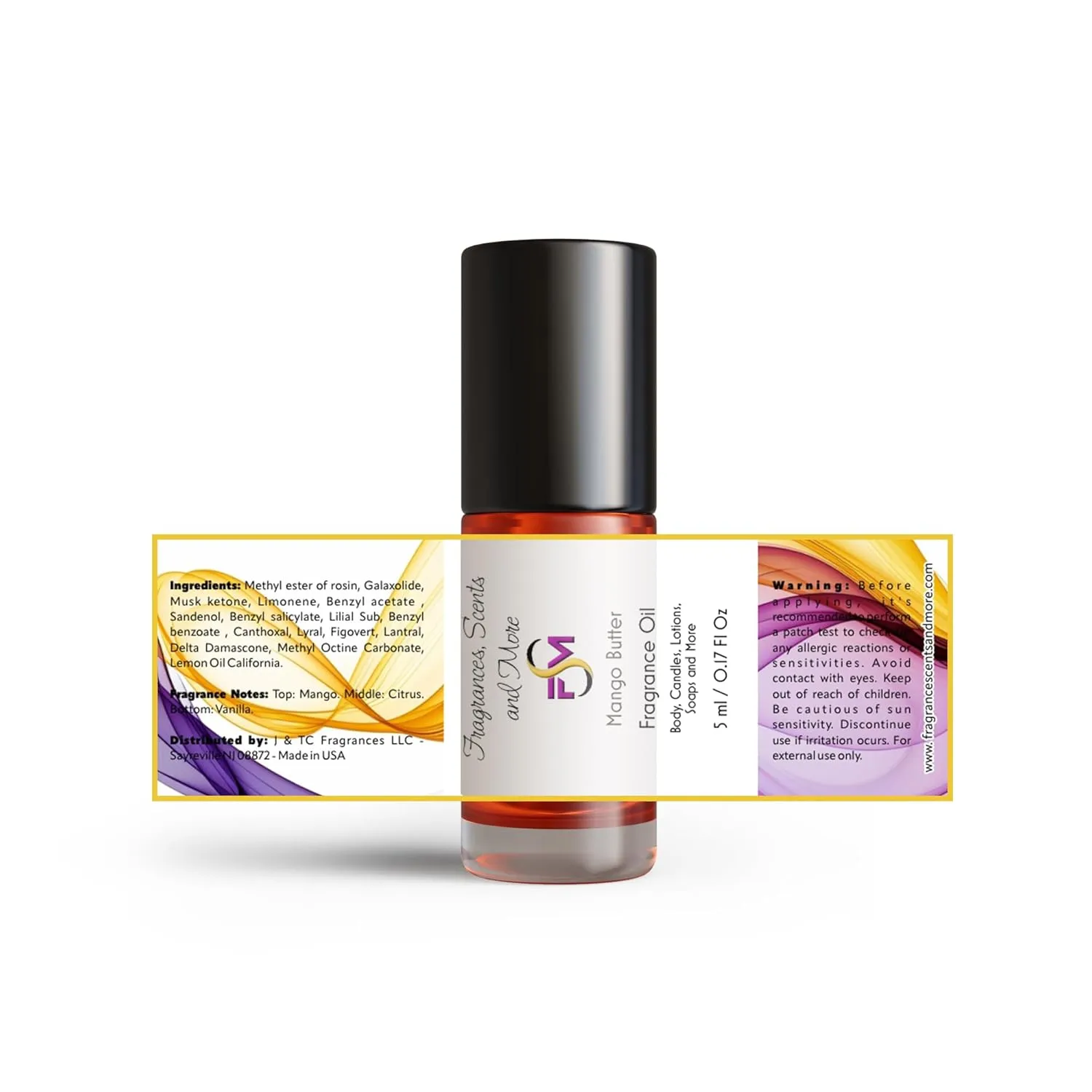 Mango Butter Fragrance Oil - 3 Bottles 0.17 Fl Oz Glass Roll On (5ml)