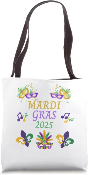 Mardi Gras 2025, Carnival Mardi Gras Mask, Fleur De Lys 2025 Tote Bag