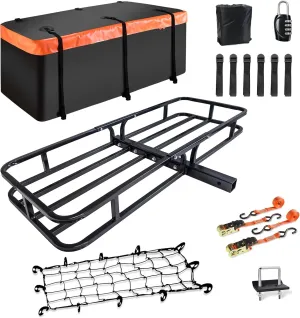 MeeFar Hitch Mount Cargo Carrier Basket 53" x19" x 5" Waterproof Cargo Bag 15 Cubic Feet(51" x17"x 18"),Hauling Weight Capacity of 500 Lbs fit on 2 Inch Receiver with Hitch Stabilizer,Net and Straps