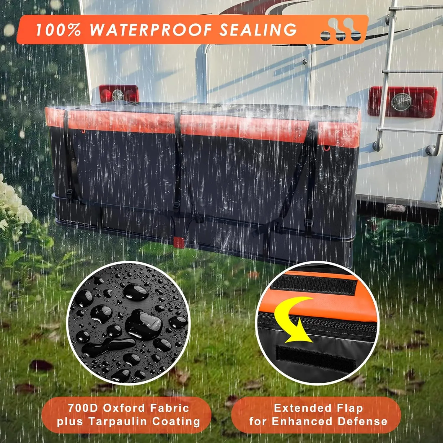 MeeFar Hitch Mount Cargo Carrier Basket 53" x19" x 5" Waterproof Cargo Bag 15 Cubic Feet(51" x17"x 18"),Hauling Weight Capacity of 500 Lbs fit on 2 Inch Receiver with Hitch Stabilizer,Net and Straps