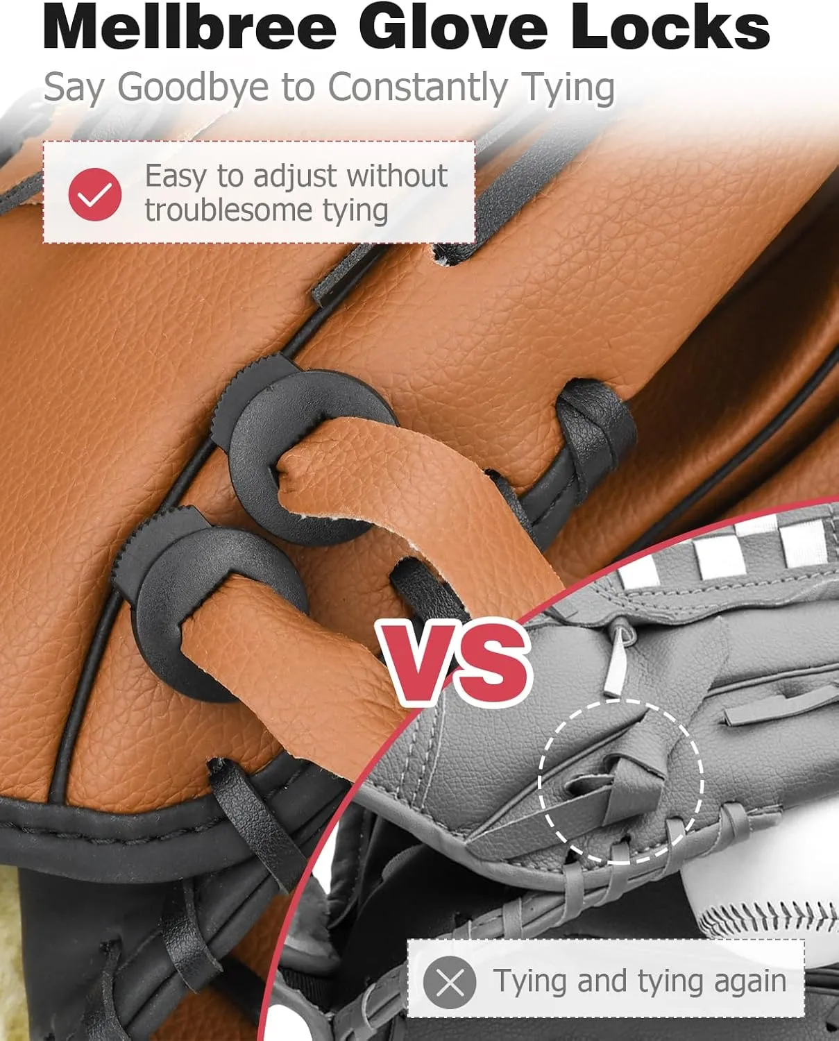 Mellbree Baseball Glove Lace Kit, 2 Leather Laces 4 Needles, Portable Softball Glove Lace Kit with 4 Locks and Storage Box Mitt Repair Kit