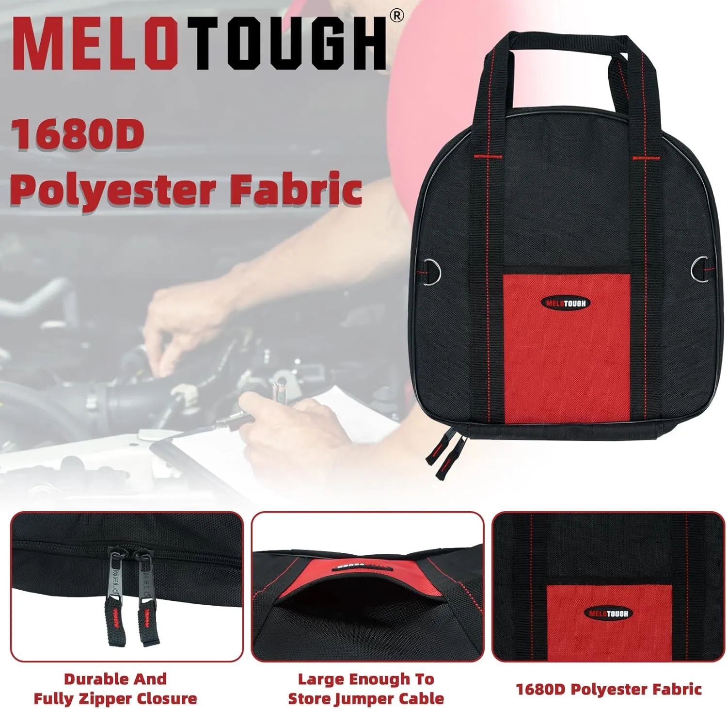 MELOTOUGH Jumper Cable Bag - 14 inch Tools Cable Storage Bag for EV Charging Cords and Hoses