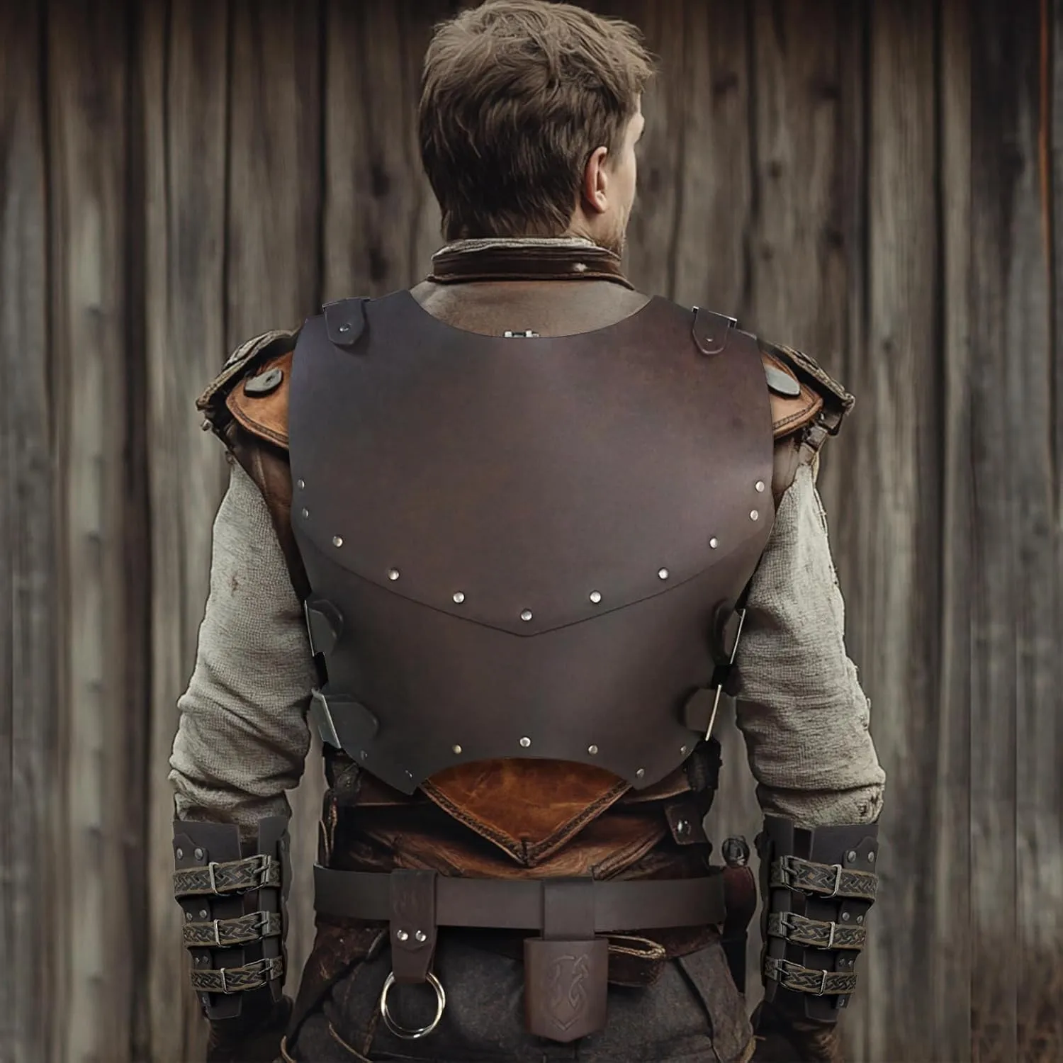 Men Renaissance Medieval Viking Leather Cosplay Chest Accessories Armor Set, Ren Faire Knight Vest Armour Set