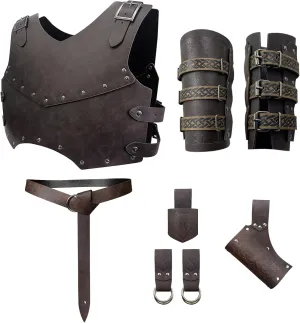 Men Renaissance Medieval Viking Leather Cosplay Chest Accessories Armor Set, Ren Faire Knight Vest Armour Set