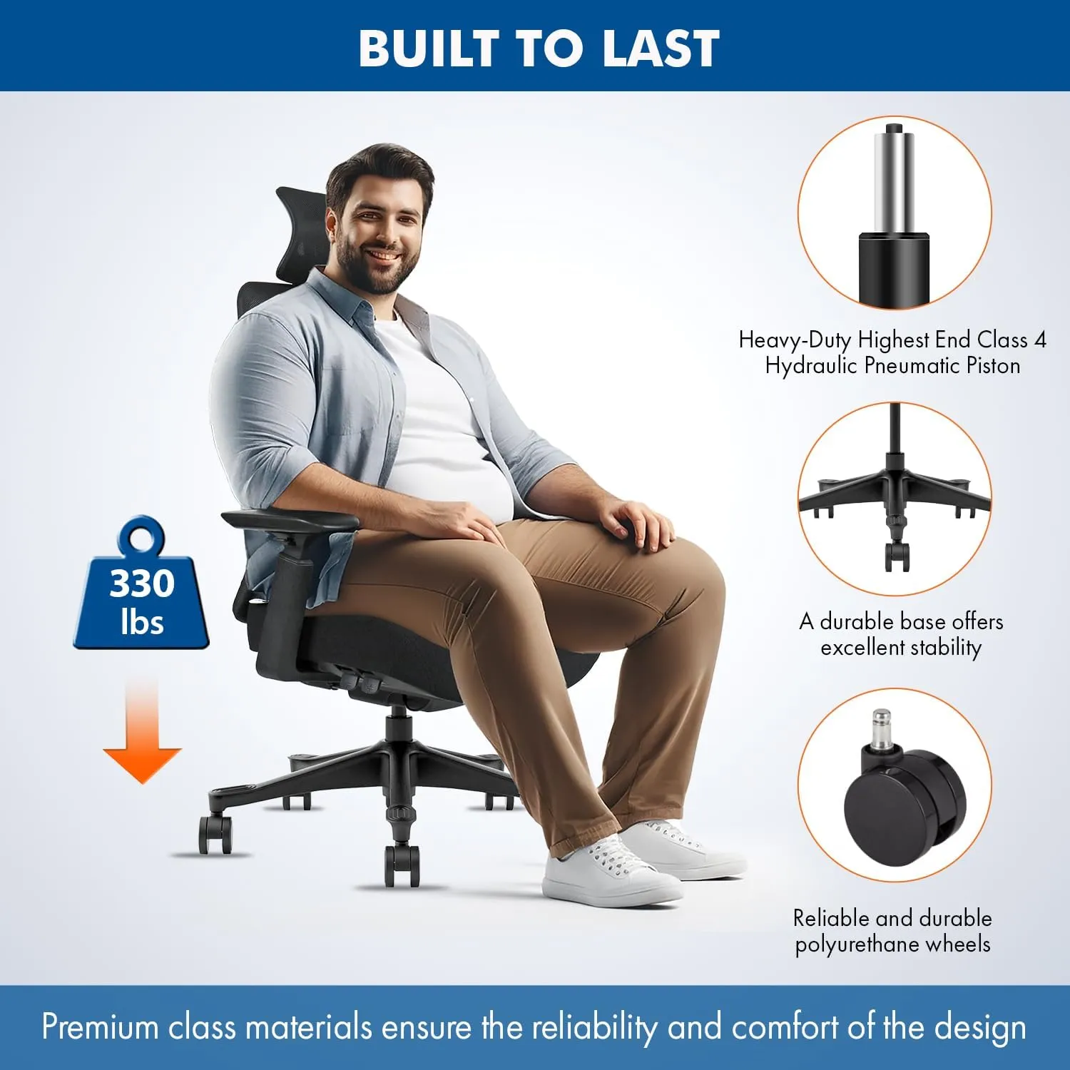 Mesh Office Chair with Headrest – Ergonomic Office Chair with Lumbar Support, Adjustable 3D Arms & Soft Seat – Holds Up to 330lbs (Black)