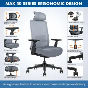 Mesh Office Chair with Headrest – Ergonomic Office Chair with Lumbar Support, Adjustable 3D Arms & Soft Seat – Holds Up to 330lbs (Black)
