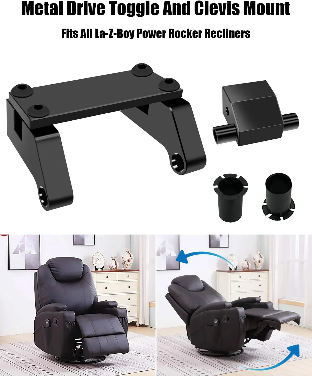 Metal Drive Toggle and Clevis Mount Fits for La-Z-Boy LazyBoy Power Recliners Chair, Upgraded Replacement Parts Black