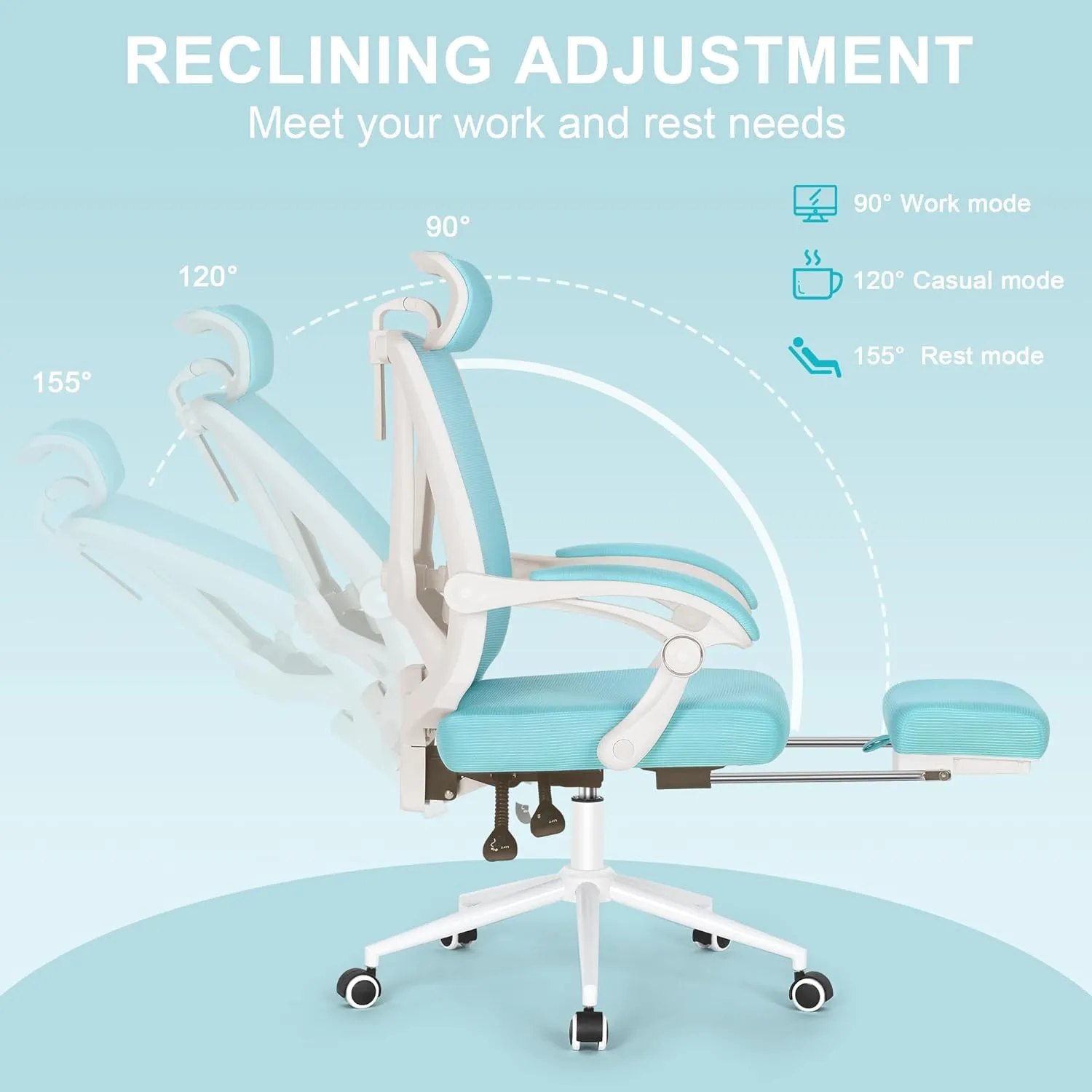 Misolant Ergonomic Office Chair with Footrest, Ergonomic Desk Chair with Adjustable 2D Lumbar Support, High Back Computer Chairs with Adjustable Headrest, Blue Comfortable Executive Office Chair
